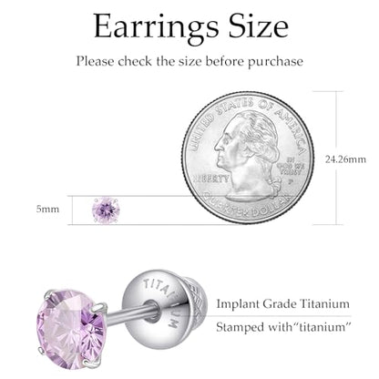 Limerencia Birthstone Screw Back Earrings G23 Implant Grade Titanium Stud Earrings Hypoallergenic Cubic Zirconia Posts Studs Jewelry Gifts for Girls Sensitive Ears - color: June