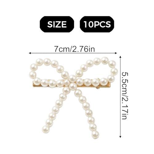 10pcs Pearl Bow Hair Clips，Hair Barrettes Accessories Girls and Women，Faux Pearl Hair Barrette，Decorative Bobby Pin Barrette，Bow Pearls Hairpin，Non-Slip Duckbill Clip，Non-Slip Hairpin Pearls Barrette