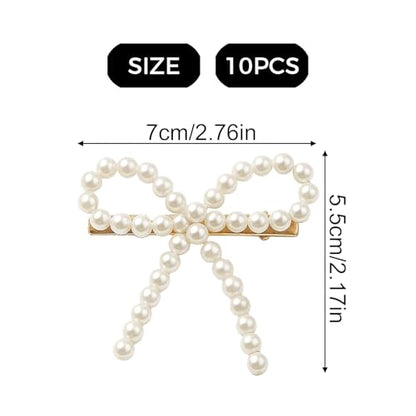 10pcs Pearl Bow Hair Clips，Hair Barrettes Accessories Girls and Women，Faux Pearl Hair Barrette，Decorative Bobby Pin Barrette，Bow Pearls Hairpin，Non-Slip Duckbill Clip，Non-Slip Hairpin Pearls Barrette