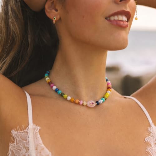 Chunky Beaded Necklace for Women Colorful Bead Choker Necklace Fashion Trendy Summer Boho Bead Statement Necklaces Beach Vocation Holiday Jewelry Gifts - color: Colorful Beaded