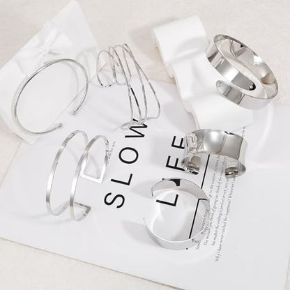 BROCC 6PCS Arm Cuff Jewelry for Women Upper Arm Cuff Bangle | Open Wide Bangle, Irregular Minimalist, Adjustable, Coil Armband Set - color: B