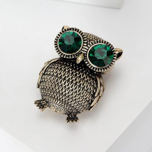 Enamel Bird Brooch for Women Rhinestones Owl/Hummingbird/Eagle/Toucan Lapel Pin Cute Bird Brooches Jewelry Gifts for Mom Wife - color: Green-Owl 2