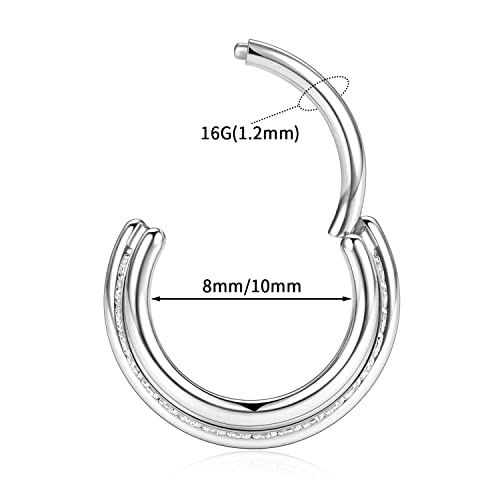 FUNLMO 18G 16G Septum Jewelry Triple Stacked Septum Nose Ring Surgical Steel Daith Conch Helix Cartilage Lobe Piercing Jewelry - color: Style 6: Silver-triple stack with 1 row cz