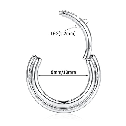 FUNLMO 18G 16G Septum Jewelry Triple Stacked Septum Nose Ring Surgical Steel Daith Conch Helix Cartilage Lobe Piercing Jewelry - color: Style 6: Silver-triple stack with 1 row cz