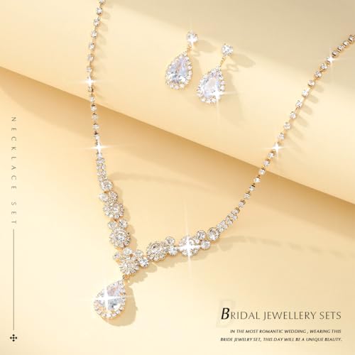 Unicra Bride Silver Bridal Necklace Earrings Set Crystal Bridal Wedding Jewelry Set Rhinestone Choker Necklace for Women and Brides - color: Gold