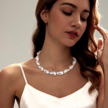 Zeffy 14K Gold/Silver Plated Chunky Thick Chain Toggle Clasp Necklace Dainty Baroque Pearl/Heart/Cross/Turquoise Pendant Necklace - color: Gold Baroque Pearl Choker