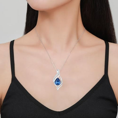 Birthstone Necklace for Women S925 Sterling Silver Teardrop | With Cubic Zirconia and Gemstones - Ideal Birthday Jewelry Gift for Her, Girlfriend, Wife, Mom on Birthday, Anniversary - color: 12 - Blue Topaz