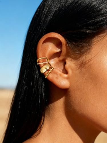 Ear Cuffs Non Piercing Hypoallergenic Gold Plated Ear Cuff Earrings for Women Trendy Clip On Cartilage Earring Set Dainty Adjustable Fake Piercings Earrings Fashion Accessories - color: E；3pcs gold ear cuff