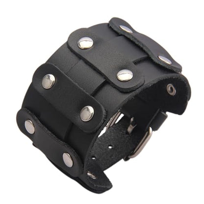 JAOYU Punk Leather Cuff Bracelet Goth Leather Wristband Rock Bracelet Biker Bracelet for Men Leather Armband Black Handmade Jewelry - color: Leather Wristband for Men