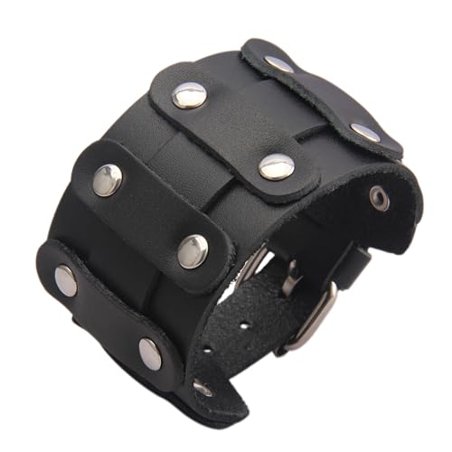JAOYU Punk Leather Cuff Bracelet Goth Leather Wristband Rock Bracelet Biker Bracelet for Men Leather Armband Black Handmade Jewelry - color: Leather Wristband for Men