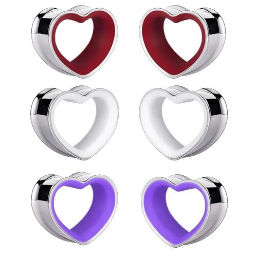 DOEARKO 6PCS Heart Shape Ear Tunnels Plugs Stainless Steel Hollow Double Flared Ear Gauges Tunnels Stretcher Body Piercing Earring Jewelry for Women Men 8mm-19mm - color: 3P-SH, size: 8 mm