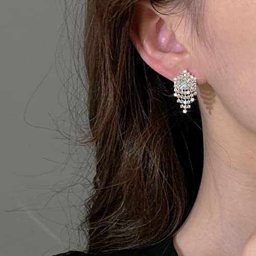 Luxval Rhinestone Earrings Dangling for Women Sparkly Silver Dangle Earrings Girls Long Chandelier Earrings Tassel Lightweight Ear Studs Cubic Zirconia Crystal Statement - color: Silver-Short Tassel Crystal
