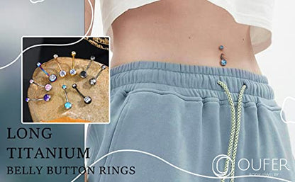 OUFER Titanium Belly Button Rings, Internally Threaded Belly Ring, Round CZ Navel Rings for Women Men - color: Blue, size: 1.6*14MM