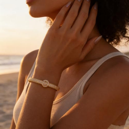 hotoo Gold Plated Bangle Bracelet for Women - style: Gold Clasp with Diamond Accent