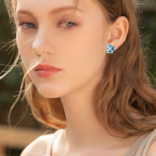Butterfly Heart Birthstone Crystal Stud Earrings for Women S925 Sterling Silver Heart Birthstone Studs Birthday Gifts for Wife Mother Daughter Girlfriend Mom - color: 03-March