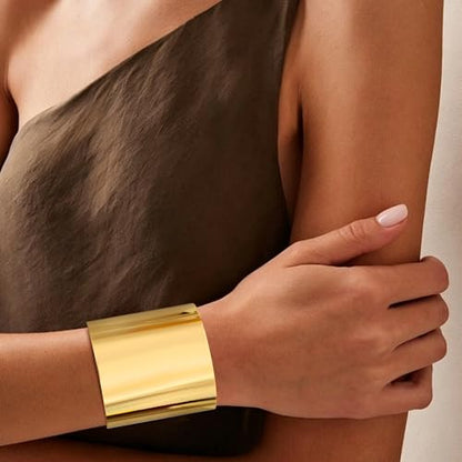 4Pcs Chunky Gold Cuff Bracelects for Women Gold Bangles Irregular Minimalist Statement Bangle Bracelets Set Open Wide Bangle Upper Arm Cuff Jewelry - color: Gold-C