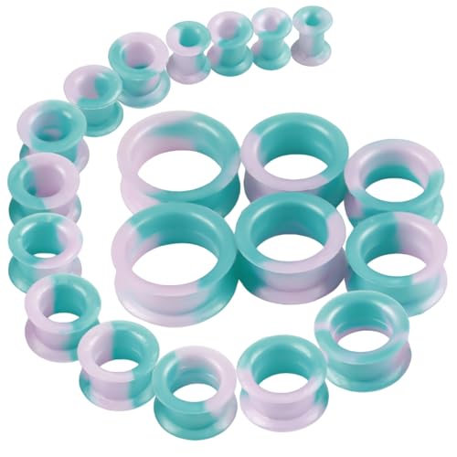 20Pcs Silicone Ear Gauges 2G-25mm Flexible Ear Tunnels Gauges Soft Expander Stretching Ear Plugs Tunnels Black Earring Piercings Jewelry for Men Women - color: Thick Light Green Silicone