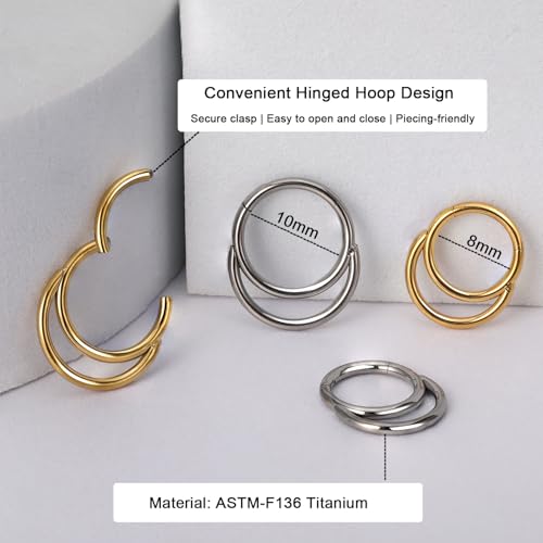 Titanium 16G Septum Ring Piercing Jewelry Nose Rings Hinged Clicker Hoop | G23 Titanium Silver Gold Hinged Segment Daith Piercing Jewelry Non-irritating , Clicker Septum Nose Piercing Jewelry Hoops - color: 08 Circle-Silver, size: 16G-8mm