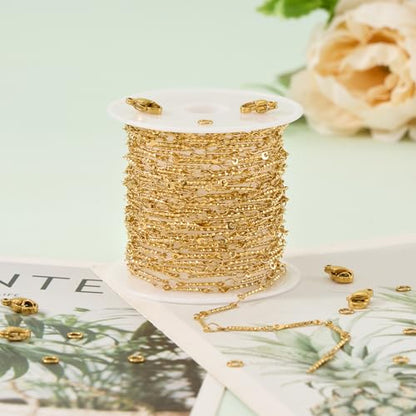 UMAOKANG 5 Meters Gold Plated Jewelry Making Chains on Spool Dainty Stainless Steel Stick Chain Bulk Thin Craft Chain Roll - color: Stick Gold