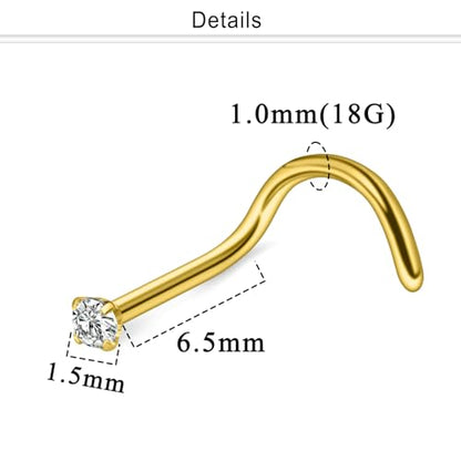 Nose Studs Surgical Steel Nose Rings Studs with Cubic Zirconia 10Pcs Tiny Nostril Rings for Women Screw Bone and L-Shaped Nostril Piercing Jewelry 24G 22G 20G 18G - color: goldtone,screw nose studs, size: 18g,1.5mm Clear CZ