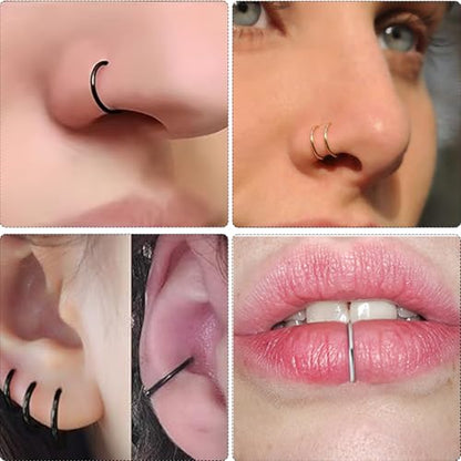 Nose Rings 20G 18G 16G 316L Surgical Steel Hinged Clicker Segment Nose Hoop Helix Cartilage Daith Tragus Sleeper Earrings Body Lip Piercing Jewelry for Women Men 6mm 7mm 8mm 10mm 12mm - style: 06:Black-20G*6/8/10mm(6pcs)