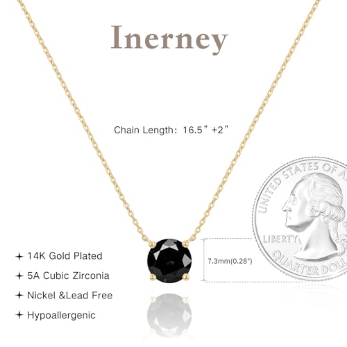 Inerney Diamond Necklace for Women,14K Gold Plated Solitaire Cubic Zirconia Birthstone Pendant Necklace 1.5 Carat (7.3mm) Crystal, Dainty Simple Trendy Jewelry Accessories Birthday Gifts for Women Mom - color: Gold