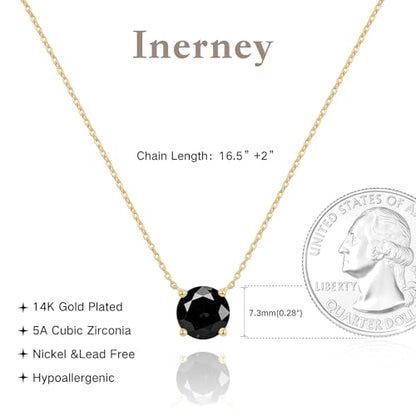 Inerney Diamond Necklace for Women,14K Gold Plated Solitaire Cubic Zirconia Birthstone Pendant Necklace 1.5 Carat (7.3mm) Crystal, Dainty Simple Trendy Jewelry Accessories Birthday Gifts for Women Mom - color: Gold