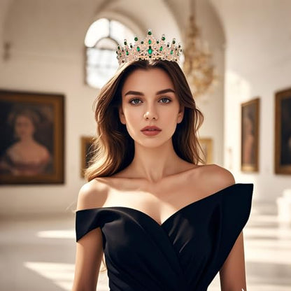 Tiaras and Crowns for Women Crystal Princess Tiaras Rhinestone Queen Crowns For Wedding Bridal Birthday Prom Pageant Party (Tiara 100) - color: Gold Green