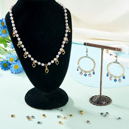 Elecrelive Crystal Heart Charms Rhinestone Heart Pendants Valentine Charms for Necklace Bracelet Earring Wedding Jewelry - color: 12 Colors, 7.5x5mm