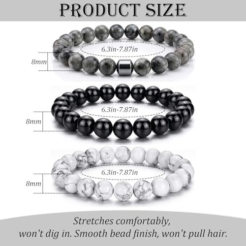 Natural Stone Beaded Bracelet for Men Women Boho Adjustable - color: Classic Stone 3-Piece Set