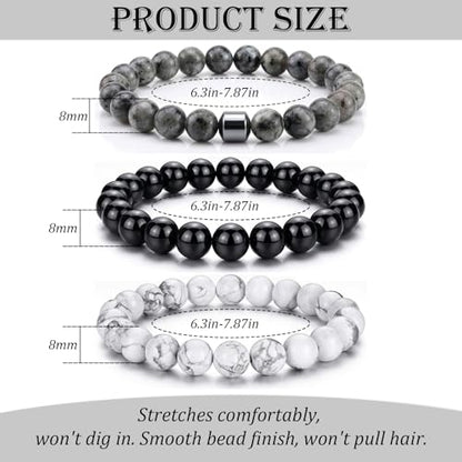Natural Stone Beaded Bracelet for Men Women Boho Adjustable - color: Classic Stone 3-Piece Set