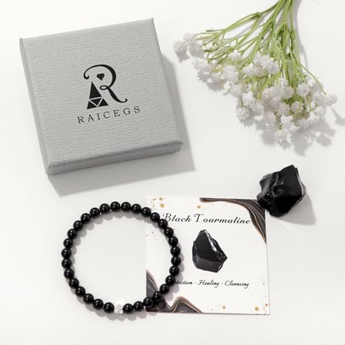 Raicegs 4 6 8MM Beaded Bracelets Healing Crystal Bracelet for Women Men Natural Stone Handmade Stretch Bracelet Reiki Spiritual Jewelry - color: Black Tourmaline, size: 6mm