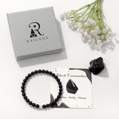 Raicegs 4 6 8MM Beaded Bracelets Healing Crystal Bracelet for Women Men Natural Stone Handmade Stretch Bracelet Reiki Spiritual Jewelry - color: Black Tourmaline, size: 6mm