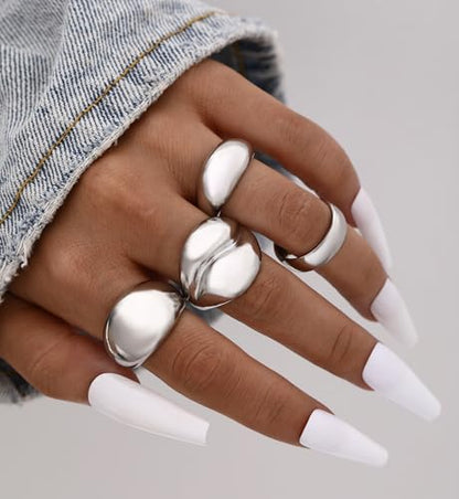 iF YOU 25 Pcs Gold Stackable Ring Set for Women, Chunky Knuckle Finger Midi Rings, Silver Simple Stacking Cute Rings Pack Trendy Stuff Jewelry Gift - style: 15 Chunky silver rings