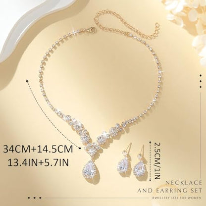 Unicra Bride Silver Bridal Necklace Earrings Set Crystal Bridal Wedding Jewelry Set Rhinestone Choker Necklace for Women and Brides - color: Gold