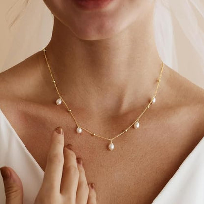 Gold Pearl Necklaces for Women Trendy, 14K Gold Plated Dainty Necklace Simple Layered Pearl Necklaces for Women Trendy Wedding Birthday Jewelry - color: 6-Satellite Pearl