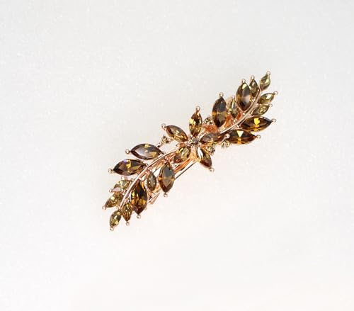 Faship Smoked Topaz Chocolate Brown Small Floral Hair Barrette Clip - color: Smoked Topaz / Rose Gold Plated