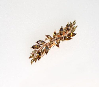 Faship Smoked Topaz Chocolate Brown Small Floral Hair Barrette Clip - color: Smoked Topaz / Rose Gold Plated