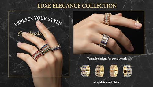 Sparkling Rhinestone Ring Set Trendy Elastic Rhinestone Crystal Stretch Ring Stackable Jewelry for Women Girls - color: 10 Colors in One-B