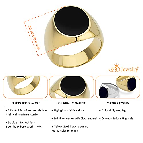 555Jewelry Stainless Steel High Polish Plain Oval Black Onyx Signet Ring for Men - color: Gold