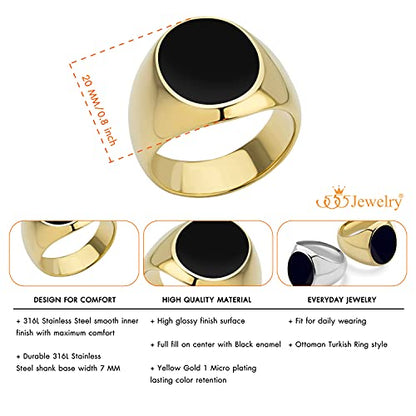 555Jewelry Stainless Steel High Polish Plain Oval Black Onyx Signet Ring for Men - color: Gold