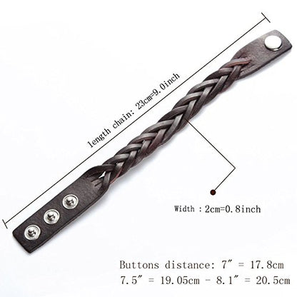 CCBFY Genuine Leather Bracelet Braided Sporty Wide Wristband Punk Jewelry for Men Women - color: Set of 2 - Brown