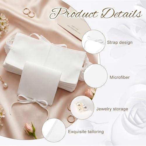 120 Pcs Microfiber Jewelry Pouch 8 x 8cm Jewelry Packaging Bag Gift Bow Tie Bracelet with Cleaning Cloth (White) - color: White