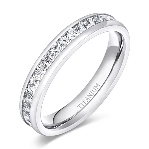 TIGRADE 2.5mm 4mm 5mm 6mm Titanium Ring Cubic Zirconia Engagement Ring Wedding Band Size 3 to 13.5 - color: 4mm-square cz