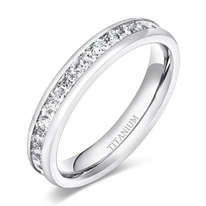 TIGRADE 2.5mm 4mm 5mm 6mm Titanium Ring Cubic Zirconia Engagement Ring Wedding Band Size 3 to 13.5 - color: 4mm-square cz