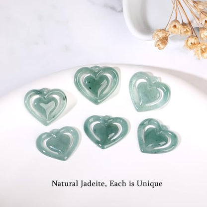 Real Green Jade Pendant Necklace for Women Donut/Heart/Clover/Teardrop/Rose/Lotus Flowers Genuine Jadeite Jewelry with Gold Plated 925 Sterling Silver Chain - style: Heart with yellow gold plated silver necklace