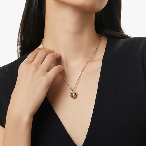 Ana Luisa Lev Puffy Heart Necklace for Women - Paperclip Chain w/ 14K Gold Plated & Silver Rhodium Plated Small Puffed Heart Pendant - Hypoallergenic, Water-Resistant, Tarnish-Free Jewelry - style: Paperclip Chain - Gold