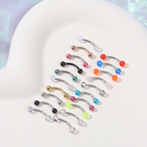 Yolev 20pcs 16g Eyebrow Piercing Jewelry Curved Barbell Eyebrow Rings 10mm | Stainless Steel, Vertical Labret, Lip Rook Piercing Jewelry, Tragus Lip Rings, For Women Men