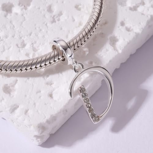 925 Sterling Silver Initial Charm fits Pandora, Gift for Mom Wife | Christmas,Birthday,Mother's Day, Anniversary, Valentine's Day - color: Letter D