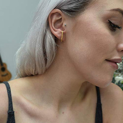 18K Gold Plated Sterling Silver Suspension Hoop Earring Ear Suspender Minimalist Ear Cuff Rose Gold Wrap Hoop Silver Huggie Earring - color: 18K Gold Plated